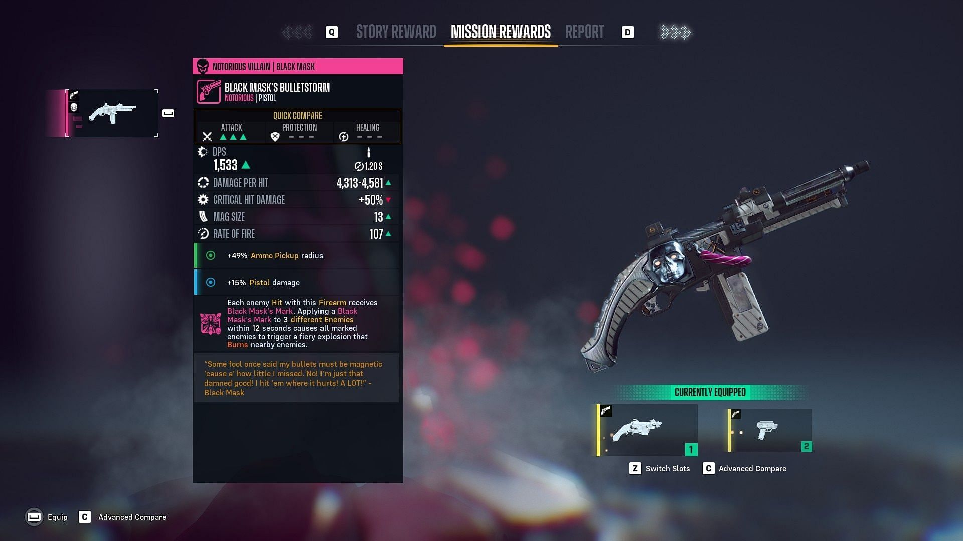 With legendary gear being available almost immediately after reaching the second act of the story, the loot distribution feels quite jarring (Image via Rocksteady Studios)